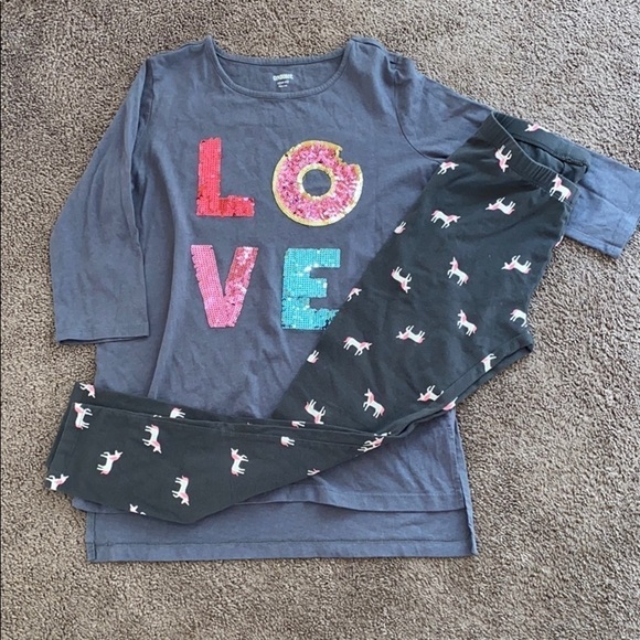 Gymboree‎ Girls 10/12 Outfit Love Donut Sequin Top & Unicorn Leggings Set - Picture 3 of 7